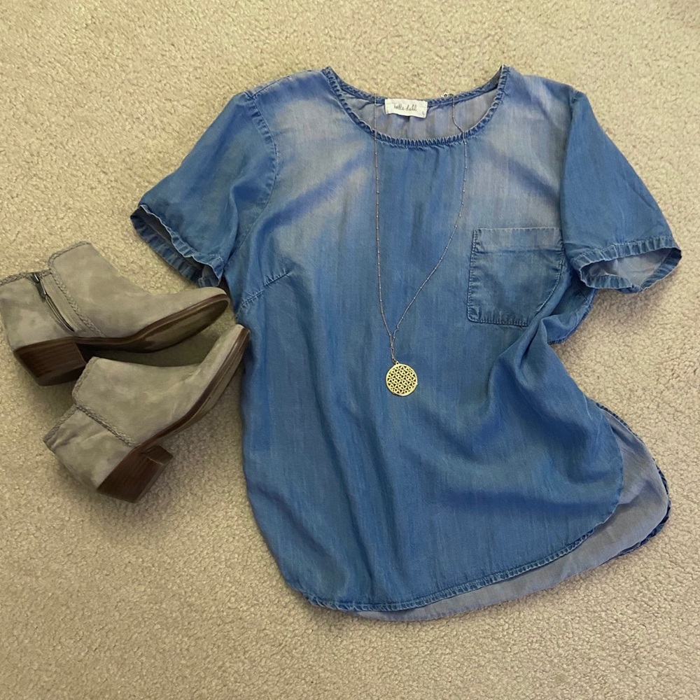 Denim Chambray Tencel Bella Dahl pocket tee shirt